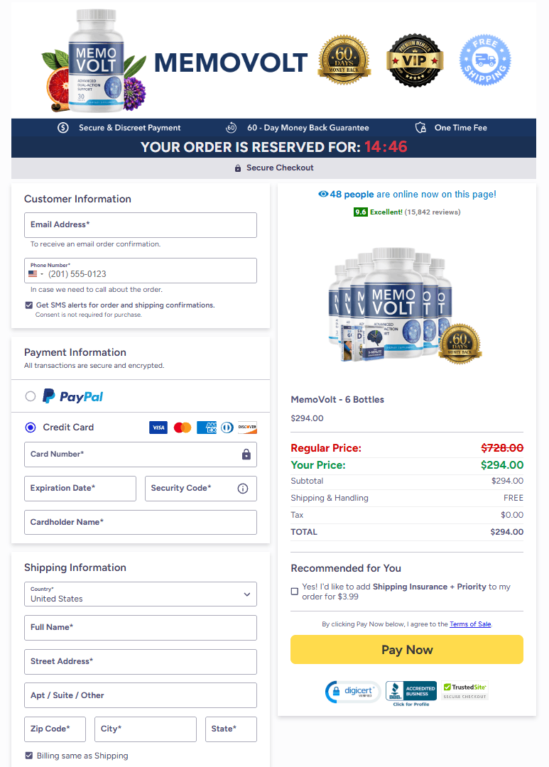 MemoVolt order page